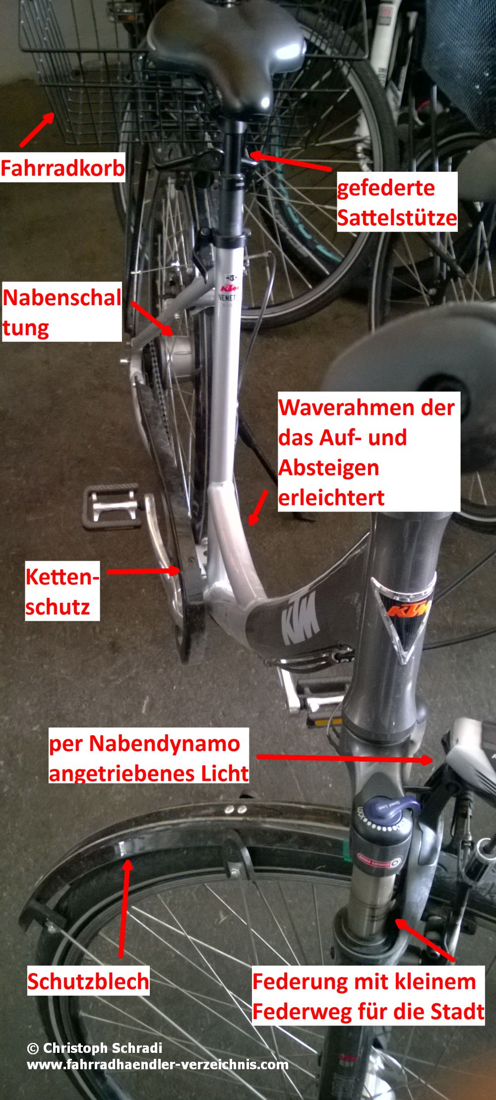City bike mit Fahrradkorb, Nabenschaltung, Sattelfederung und gefederten Vorderradgabel