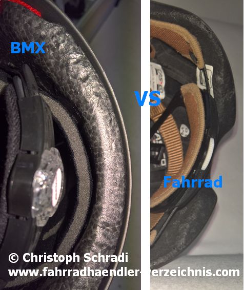 Vergleich Schutzwirkung Fahrradhelm und BMX Helm