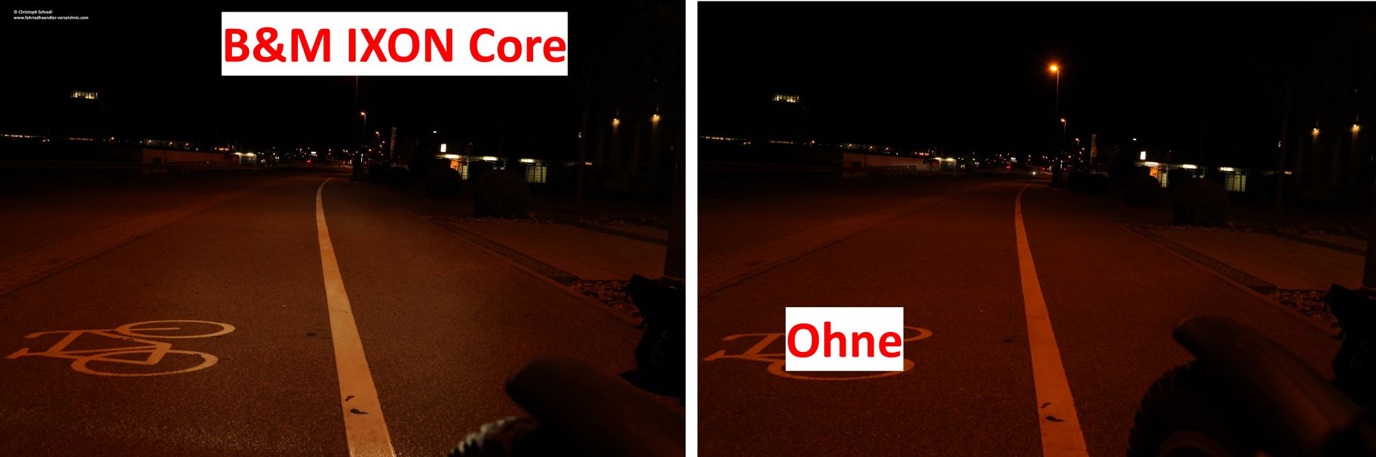 Der Eindruck der IXON Core im Stadteinsatz - Lichtbild ohne und mit eingeschalteter IXON Core