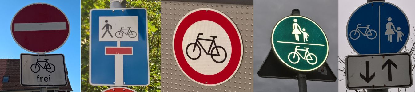 Verschiedene Verkehrszeichen aus dem Radverkehrsrecht