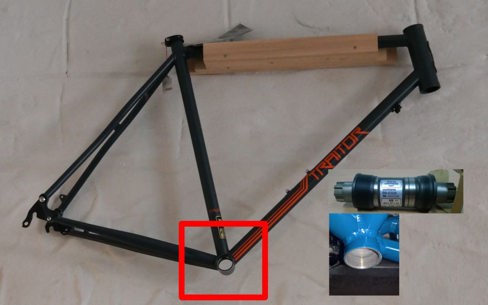 Die Position des Tretlagers bzw. der Tretlagerhülse am Fahrrad - mit vergrößerter Tretlagerhülse und Octalink-Tretlager